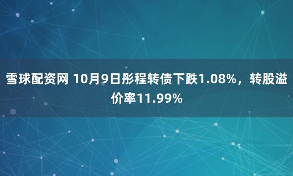 雪球配资网 10月9日彤程转债下跌1.08%，转股溢价率11.99%